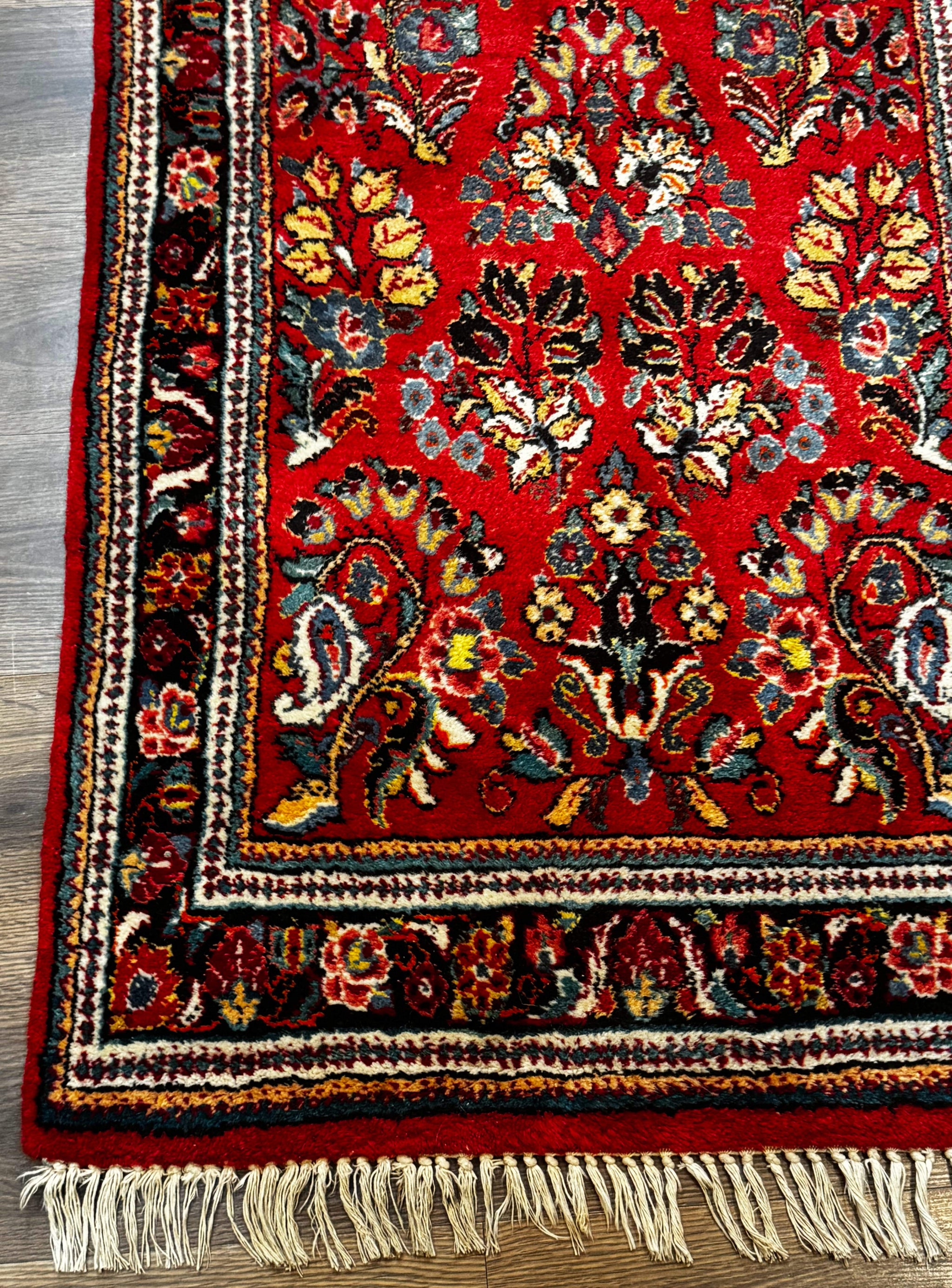 Persian Sarouk Runner Rug 3x12, Red Floral 3 x 12ft Runner, Vintage, Wool by Jewel Rugs