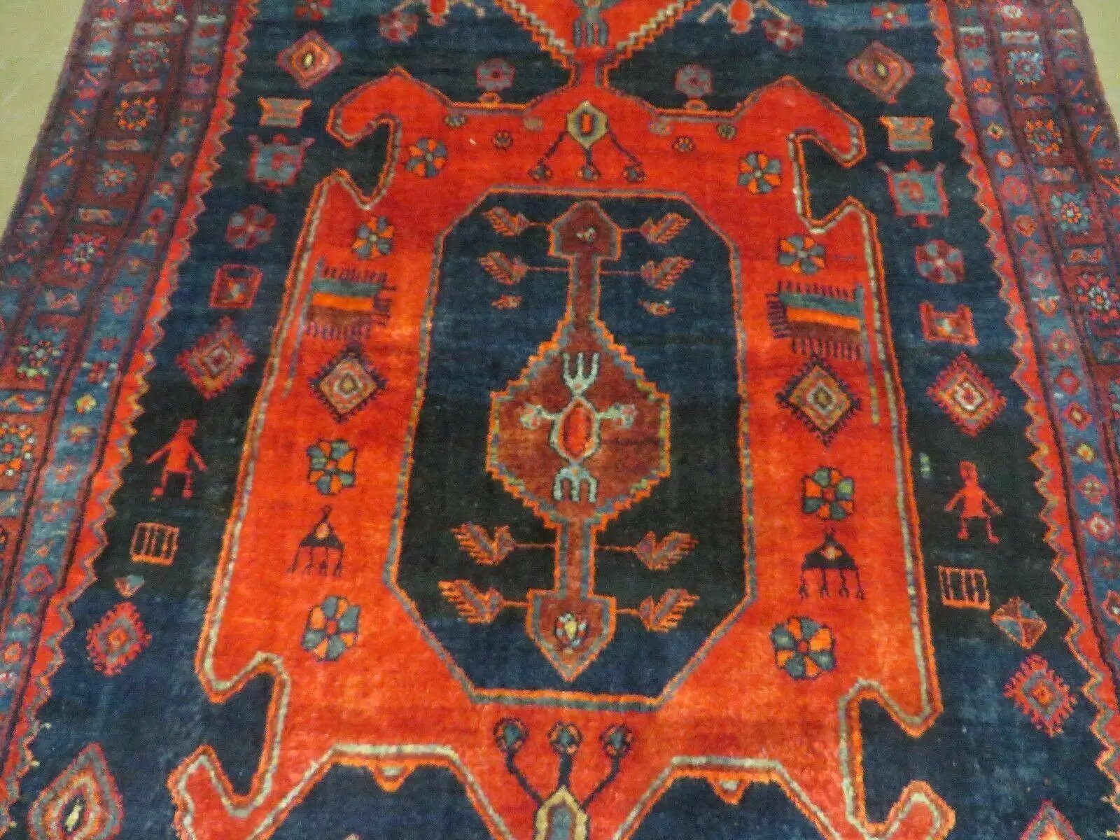 4' 6" X 8' 2" Antique Handmade India Tribal Geometric Wool Rug Red Blue # 129 by Jewel Rugs
