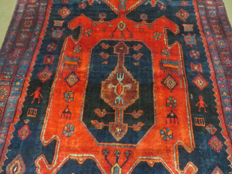 4' 6" X 8' 2" Antique Handmade India Tribal Geometric Wool Rug Red Blue # 129 by Jewel Rugs