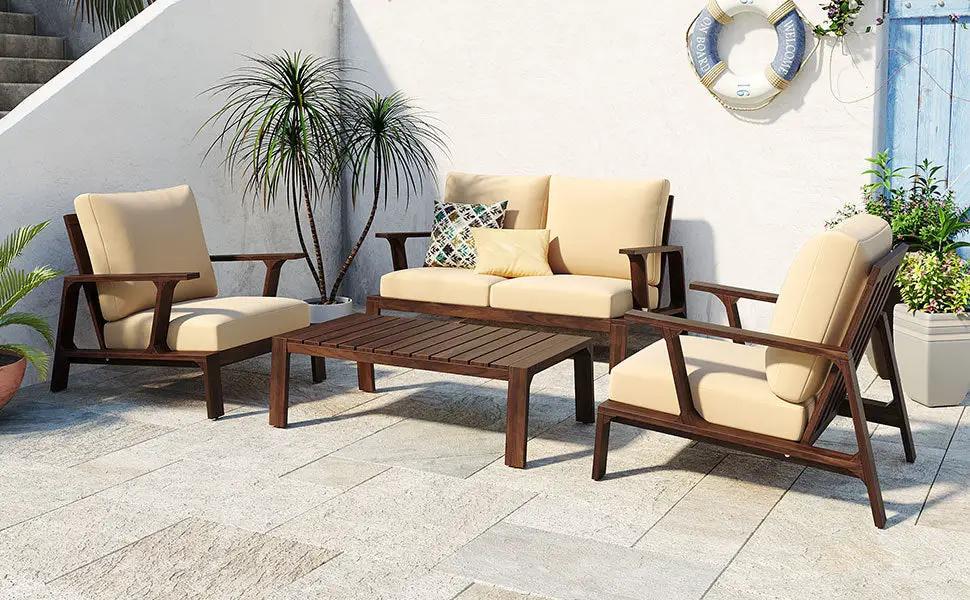 4 Pieces Outdoor Sofa Set with Cushions and Coffee Table by HouseOfZazla