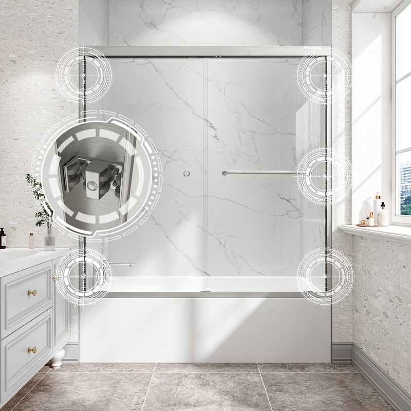 55-60" W x 60" H Brushed Nickel Double Bypass Sliding Shower Door by HouseOfZazla