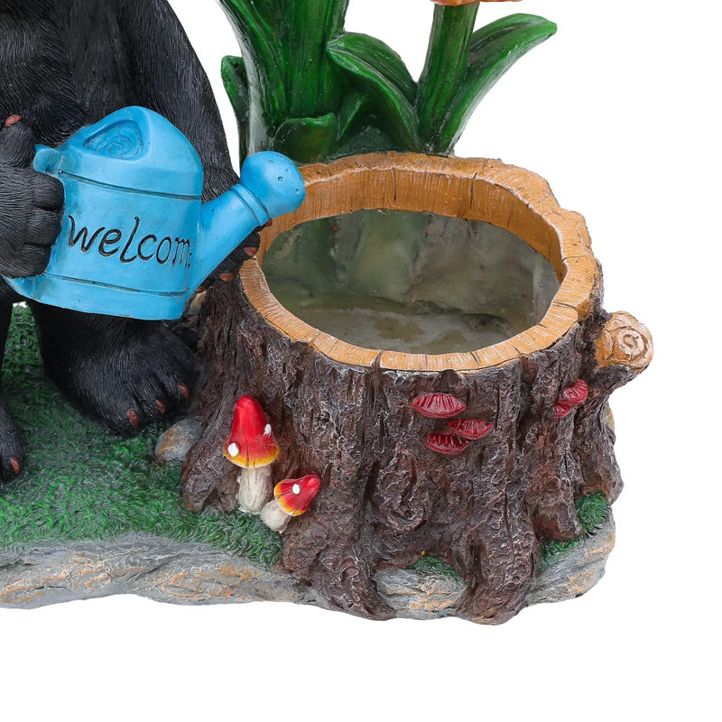 Standing Black Bear Garden Planter with Decorative Solar Lantern by HouseOfZazla