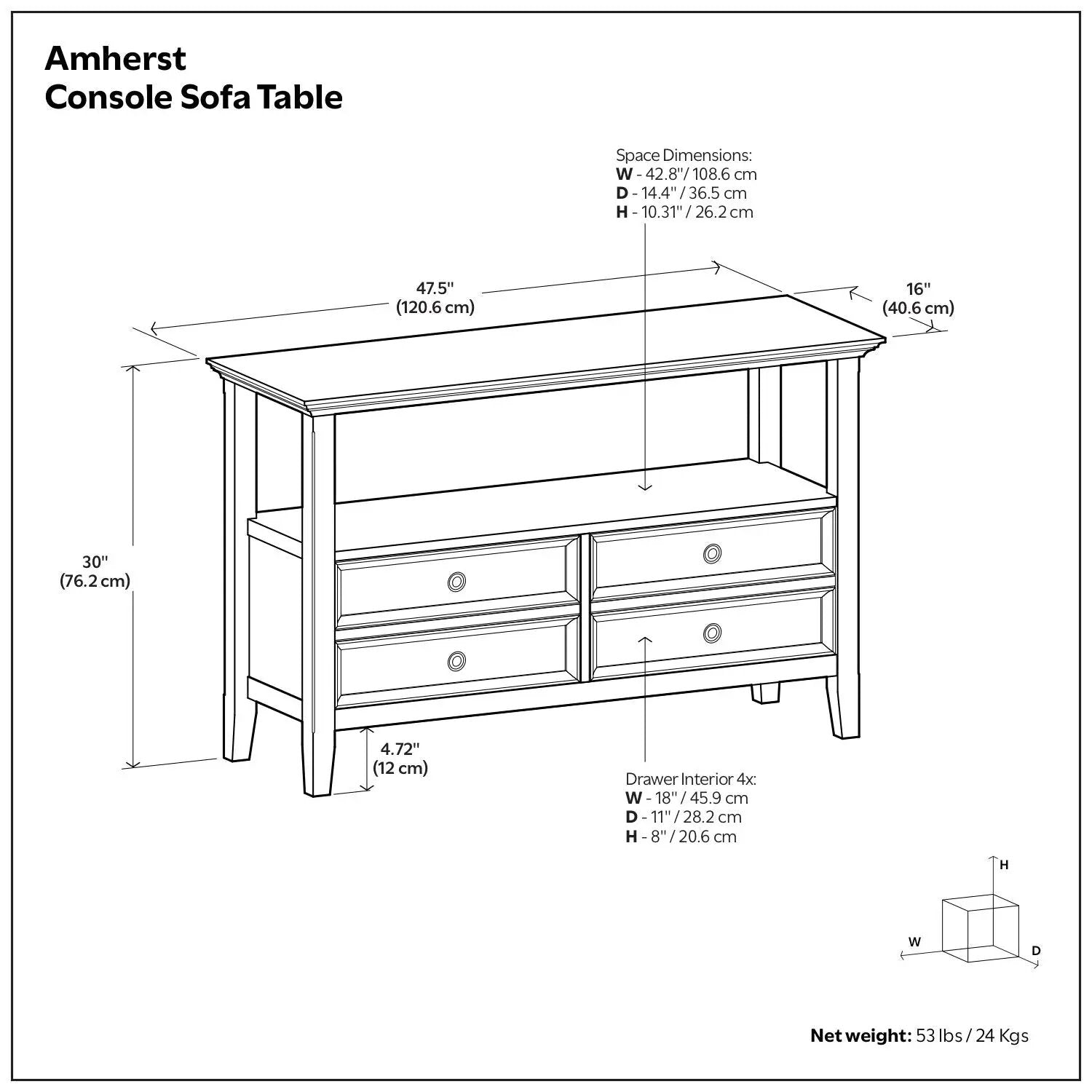 Amherst - Console Sofa Table, Handcrafted by Unique Piece Furniture