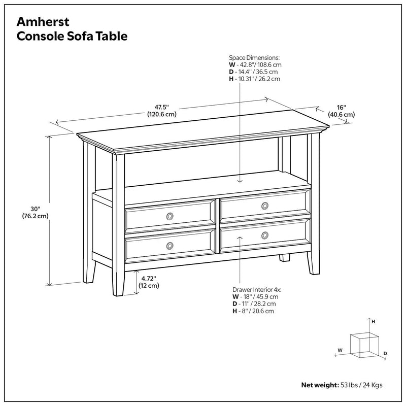 Amherst - Console Sofa Table, Handcrafted by Unique Piece Furniture