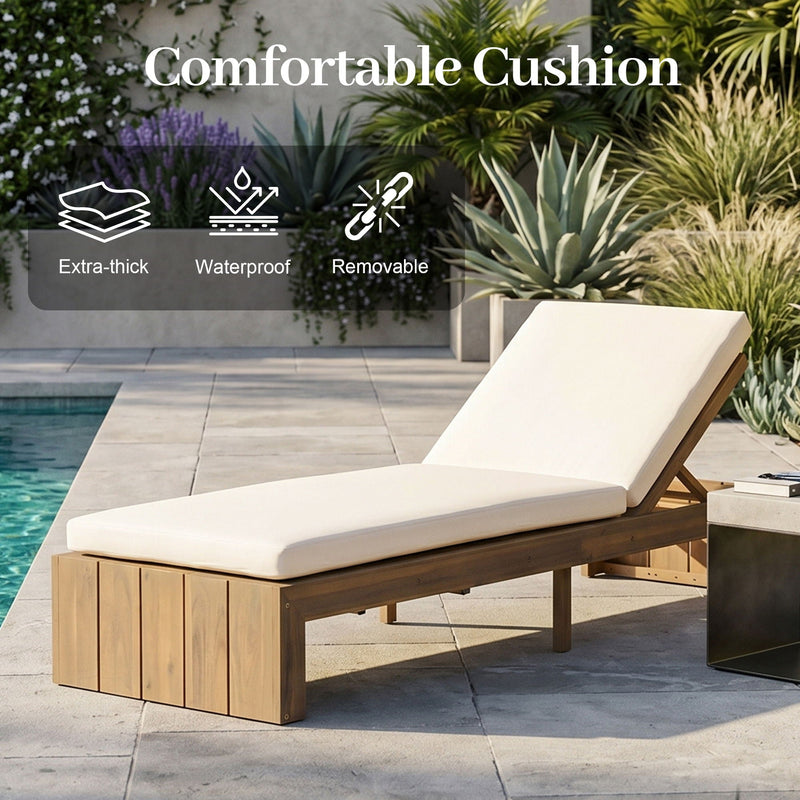 Adjustable Outdoor Chaise Lounge Patio Recliner - Beige / Light Teak by HouseOfZazla