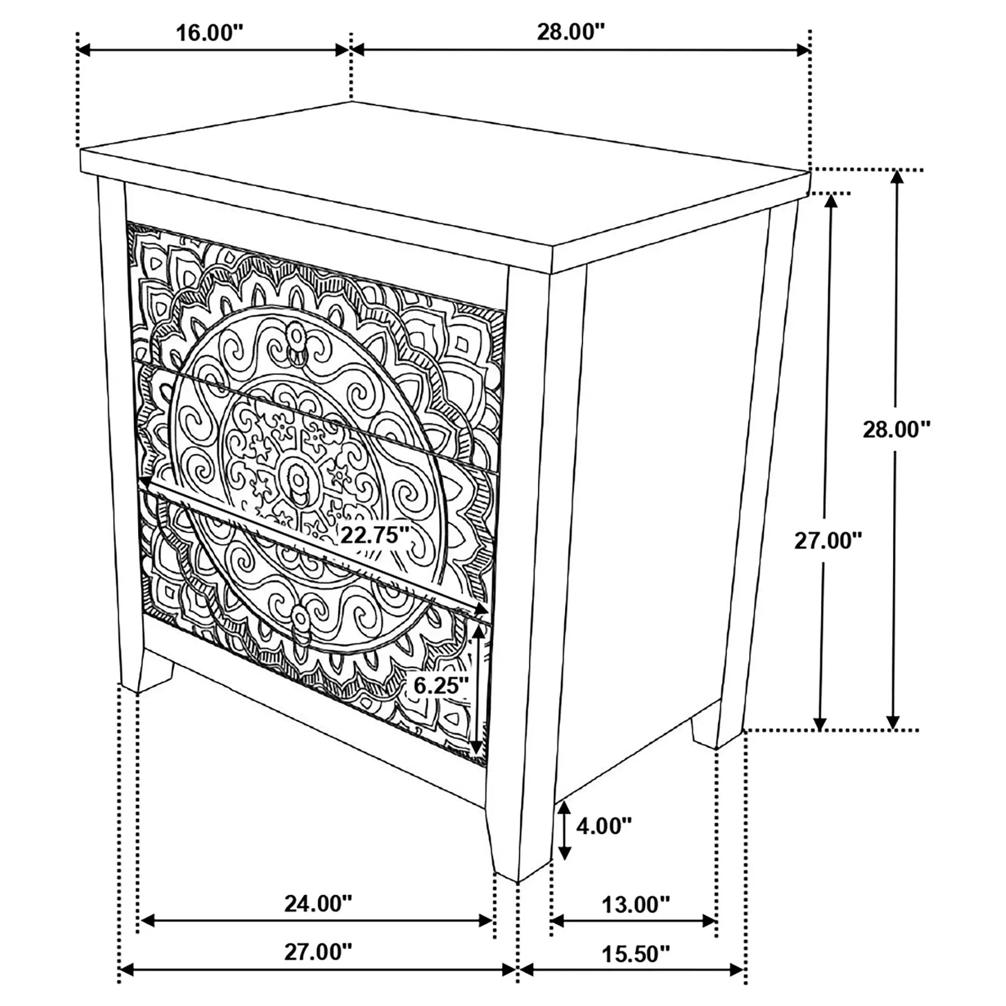 Kenzie - 3 Drawer Mandala Cabinet - White by HouseOfZazla