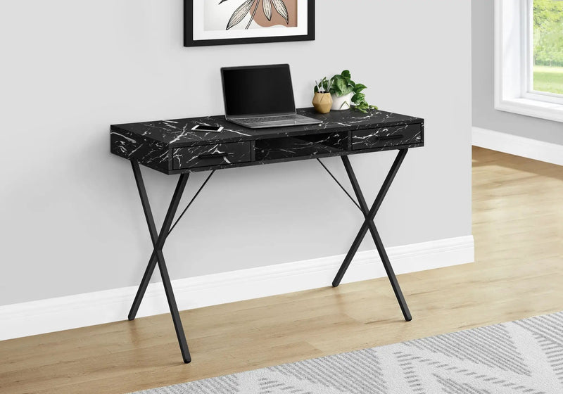 Computer Desk, Home Office, Laptop, Left, Right Set-Up, Storage Drawers, Work, Marble Look Laminate, Contemporary, Modern - Black by Unique Piece Furniture