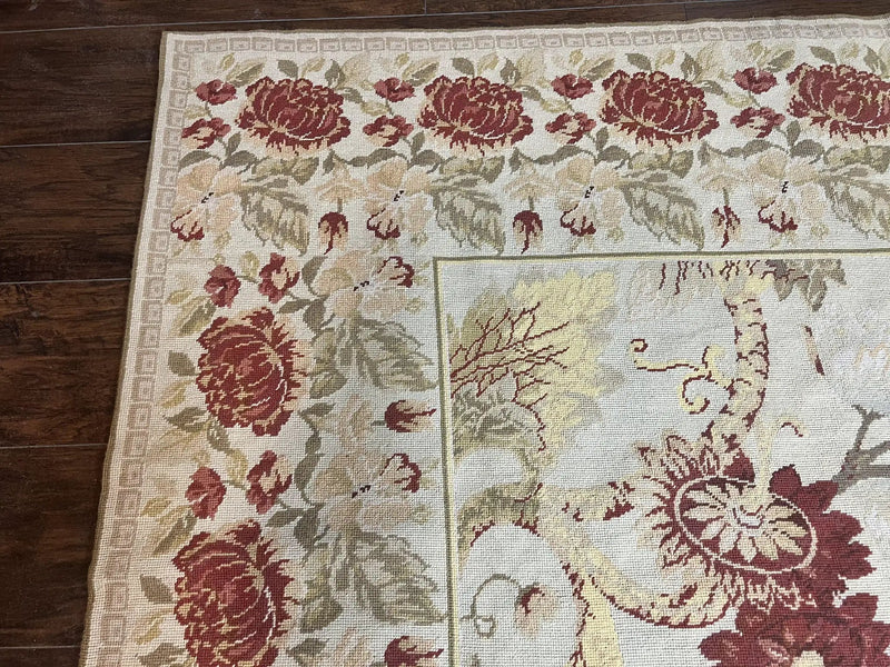 Extra Large Needlepoint Rug 14 x 20, Vintage Handwoven Handmade Wool Flatweave Carpet, Allover Floral Pattern, Elegant European Deisgn Rug by Jewel Rugs
