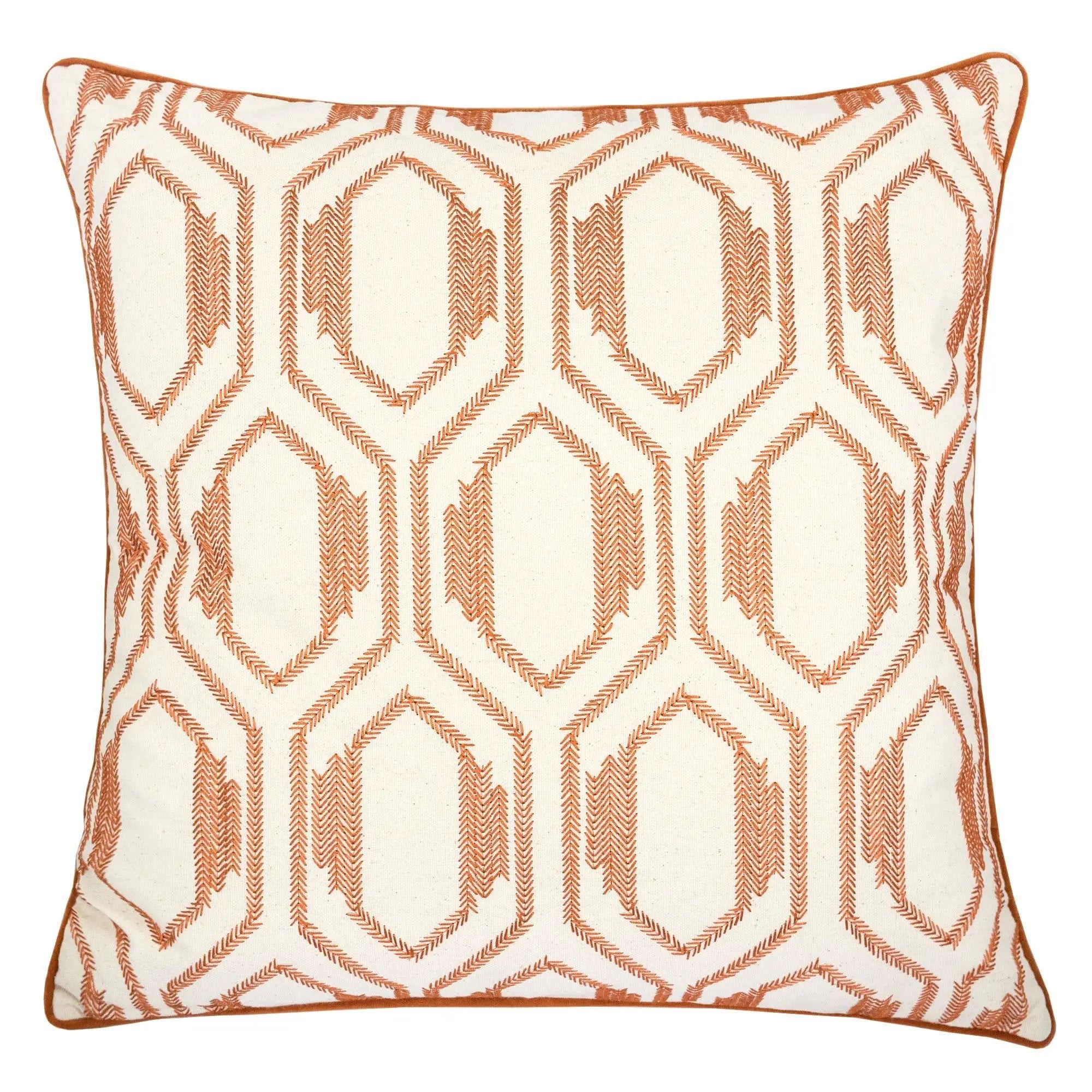 Geometric Embroidered Throw Pillow - Rust by HouseOfZazla