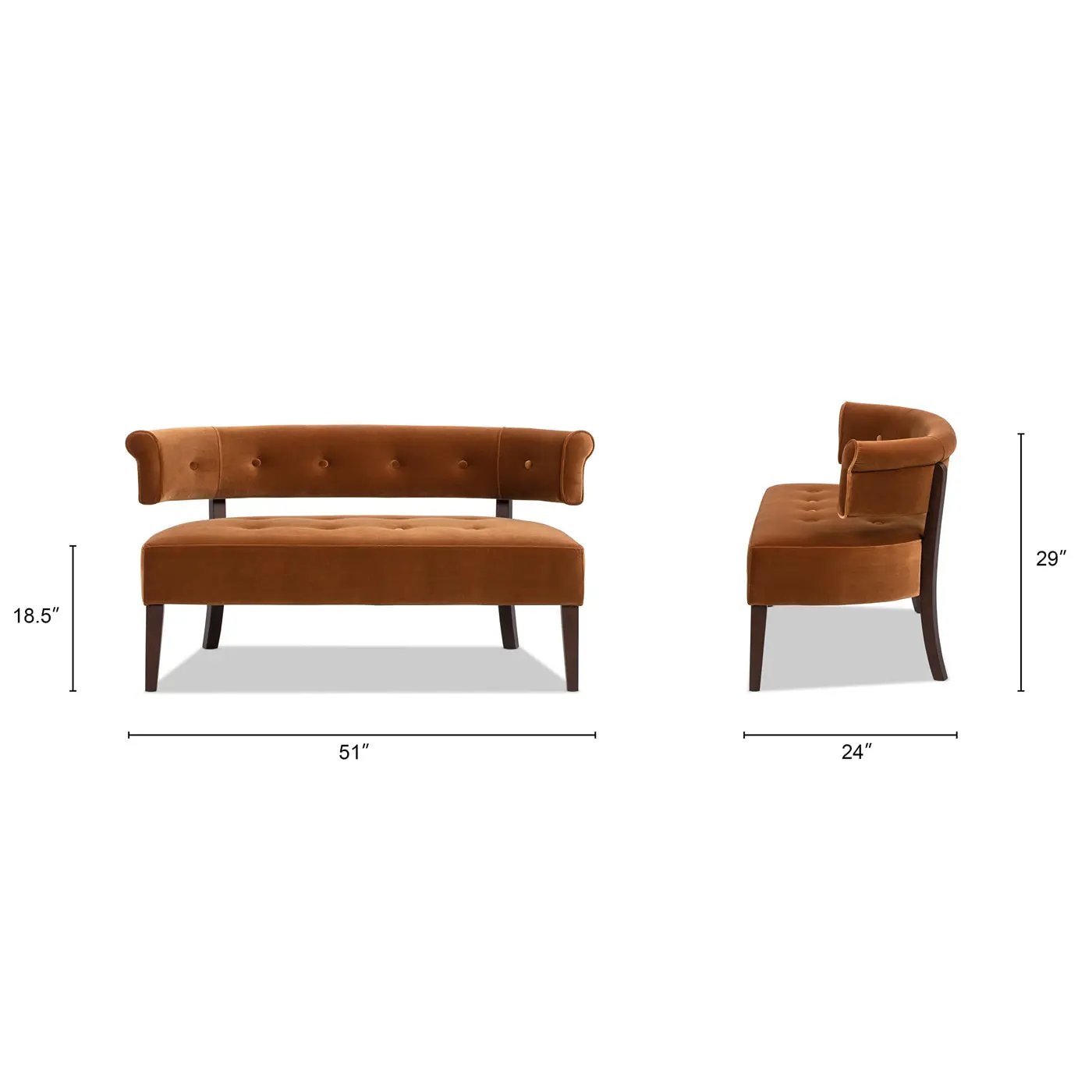 Jared Roll Arm Tufted Bench Settee, Burnt by HouseOfZazla