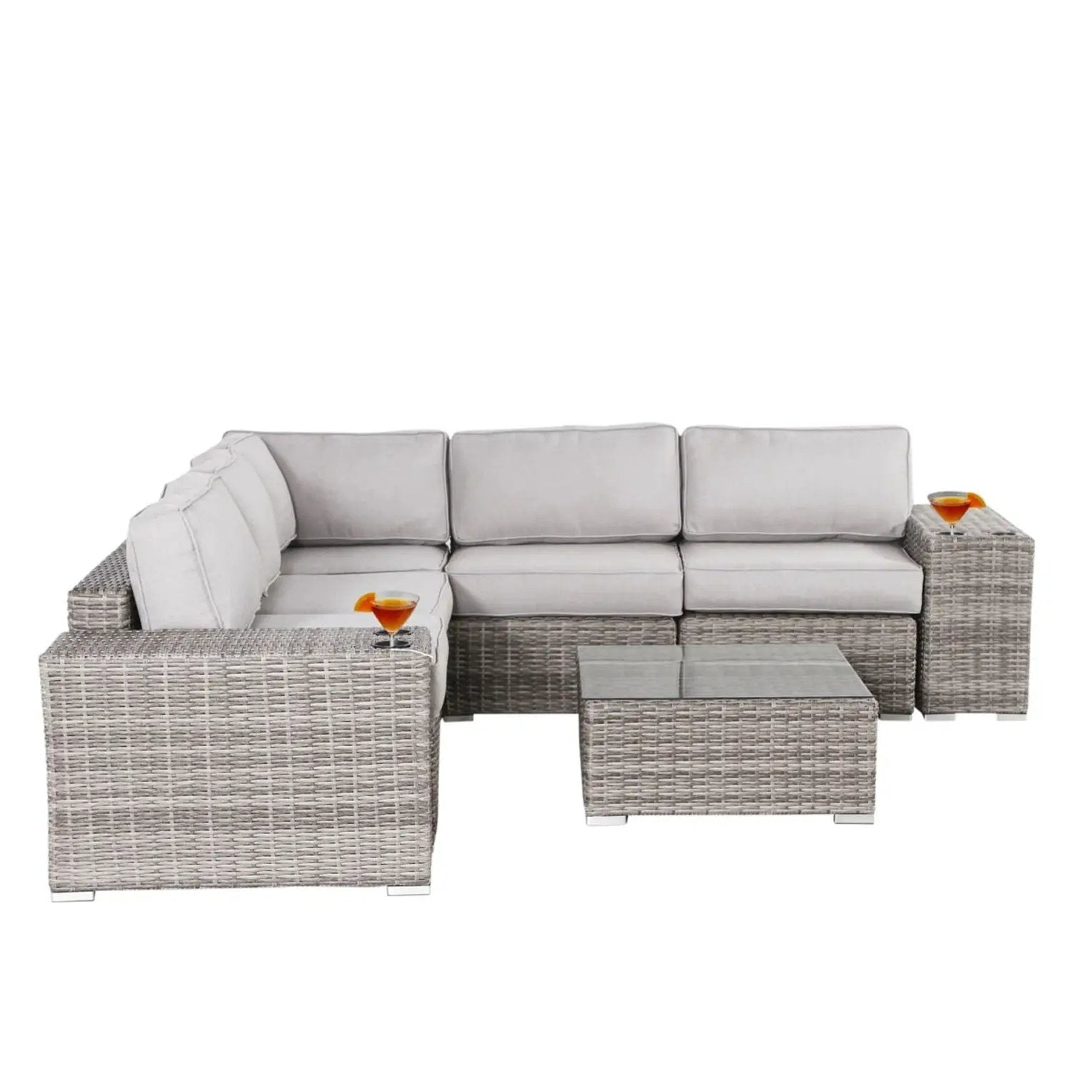Modern Patio Rattan Sectional Set With Cushions by HouseOfZazla