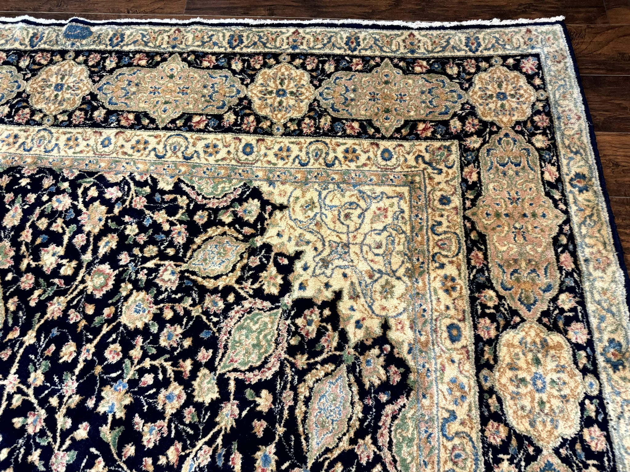 Large Persian Kerman Rug 10x14, Navy Blue and Beige, Floral Medallion, Traditional Elegant Persian Carpet, Signed by Masterweaver by Jewel Rugs
