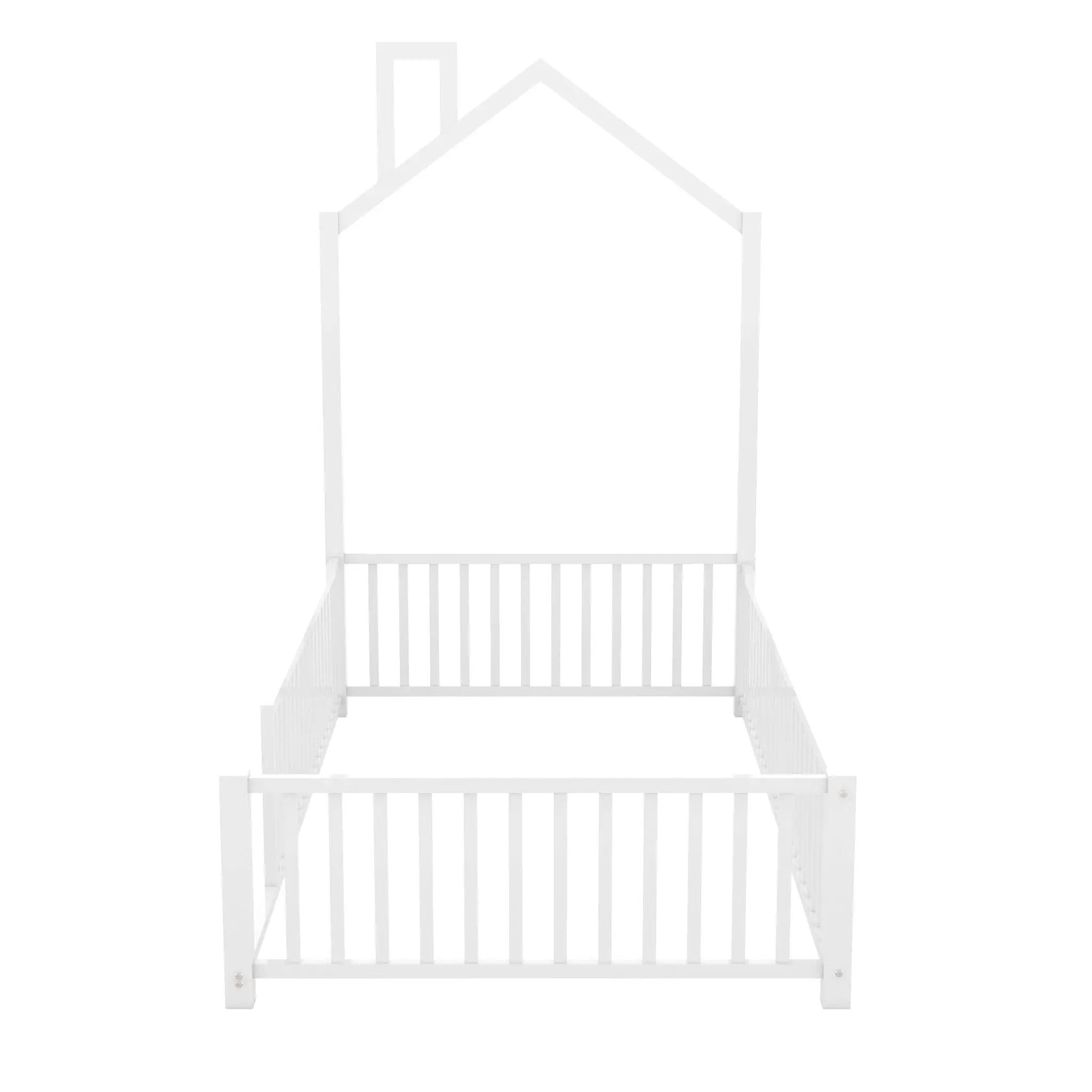 Metal House Platform Bed With Guardrail And Chimney by HouseOfZazla