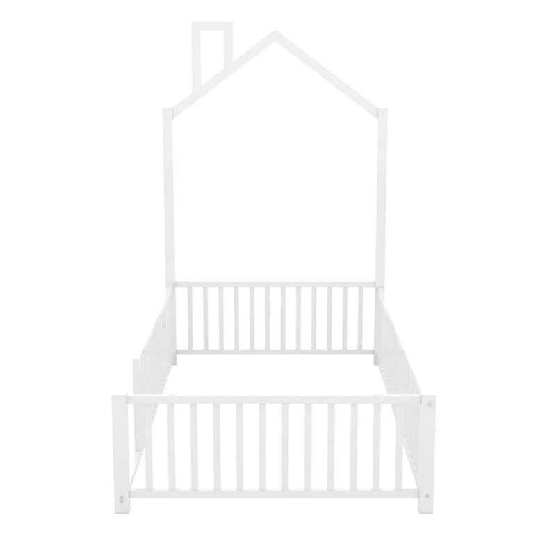 Metal House Platform Bed With Guardrail And Chimney by HouseOfZazla