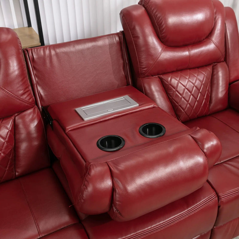Home Theater Seating Manual Recliner Chair With Center Console And Led Light Strip For Living Room by HouseOfZazla