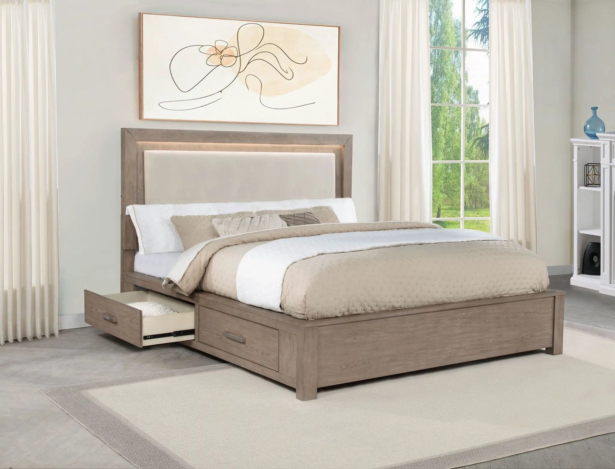 Kenora 56-inch Eastern King LED Storage Bed Barley Brown by Unique Piece Furniture