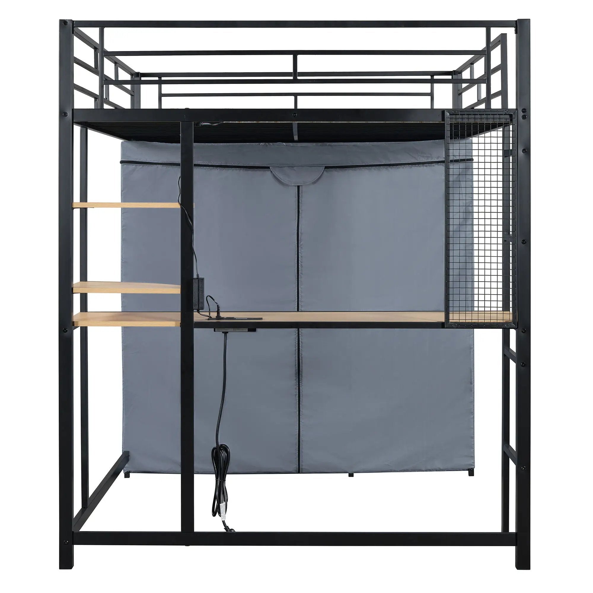 Loft Bed With Desk, Shelves, Power Outlet, LED Light And Wardrobe by HouseOfZazla