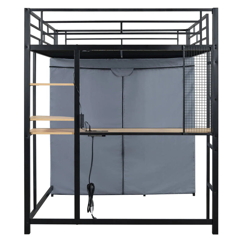 Loft Bed With Desk, Shelves, Power Outlet, LED Light And Wardrobe by HouseOfZazla