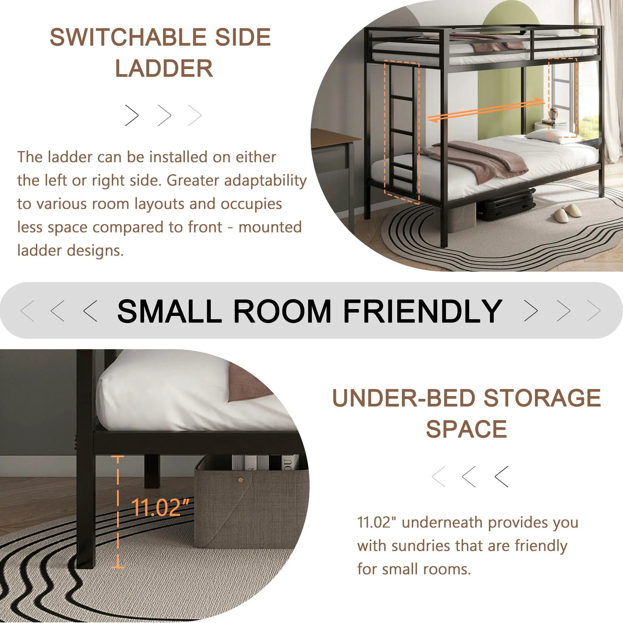 Adam - Twin Over Twin Bunk Bed - Black by HouseOfZazla
