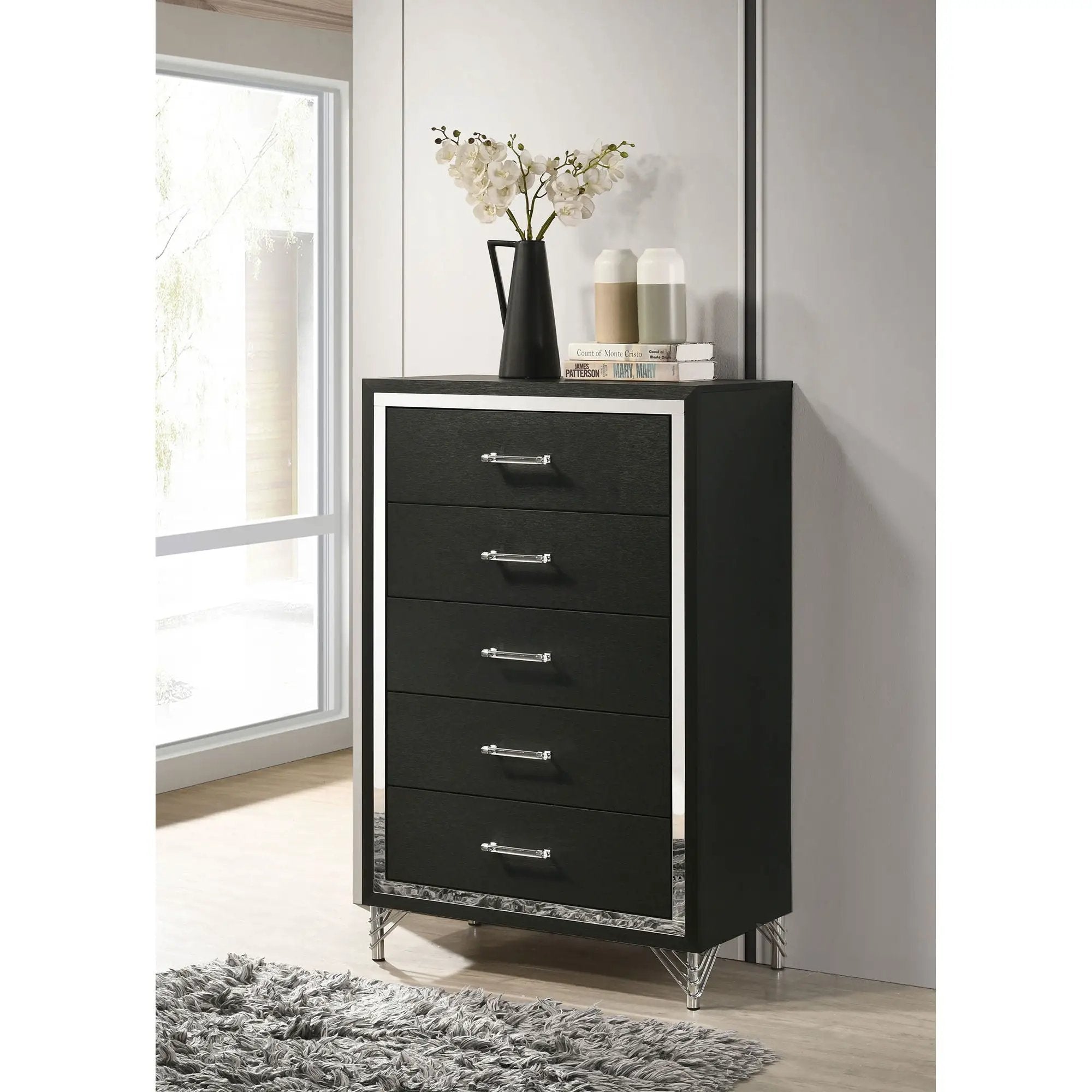 Malcolm - 5 Drawer Bedroom Chest - Black by HouseOfZazla