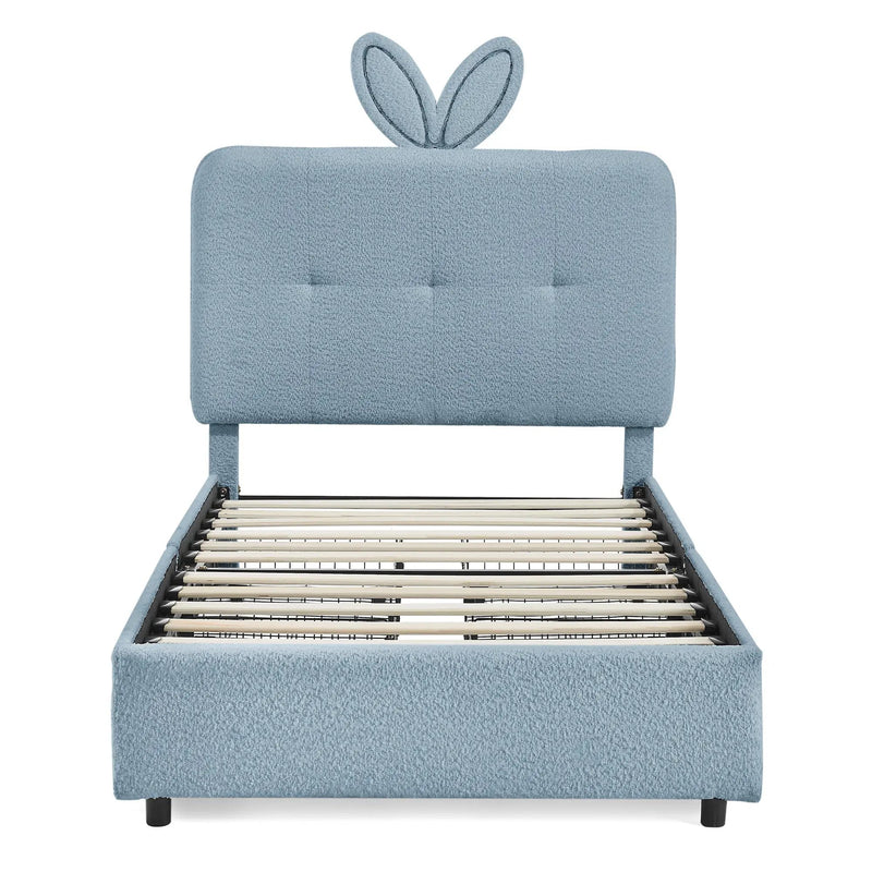 Twin Size Kids Upholstered Bed with Oversized Rabbit Ear Headboard by HouseOfZazla