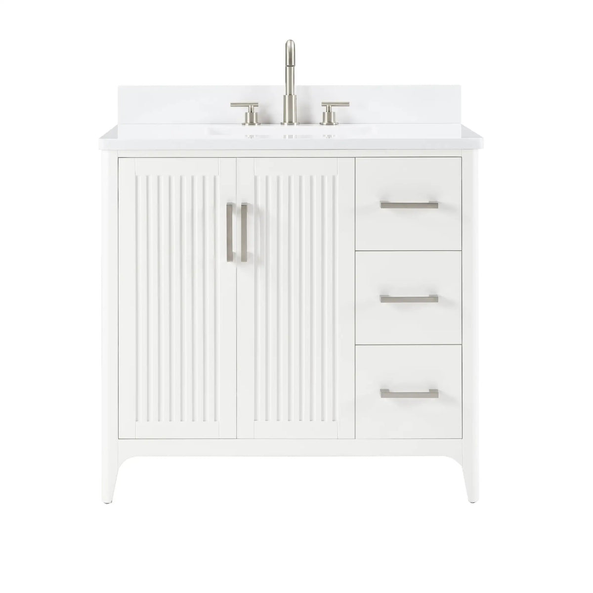 36 Inch Solid Wood Pre-Assembly Bathroom Vanity with US Power - White by HouseOfZazla