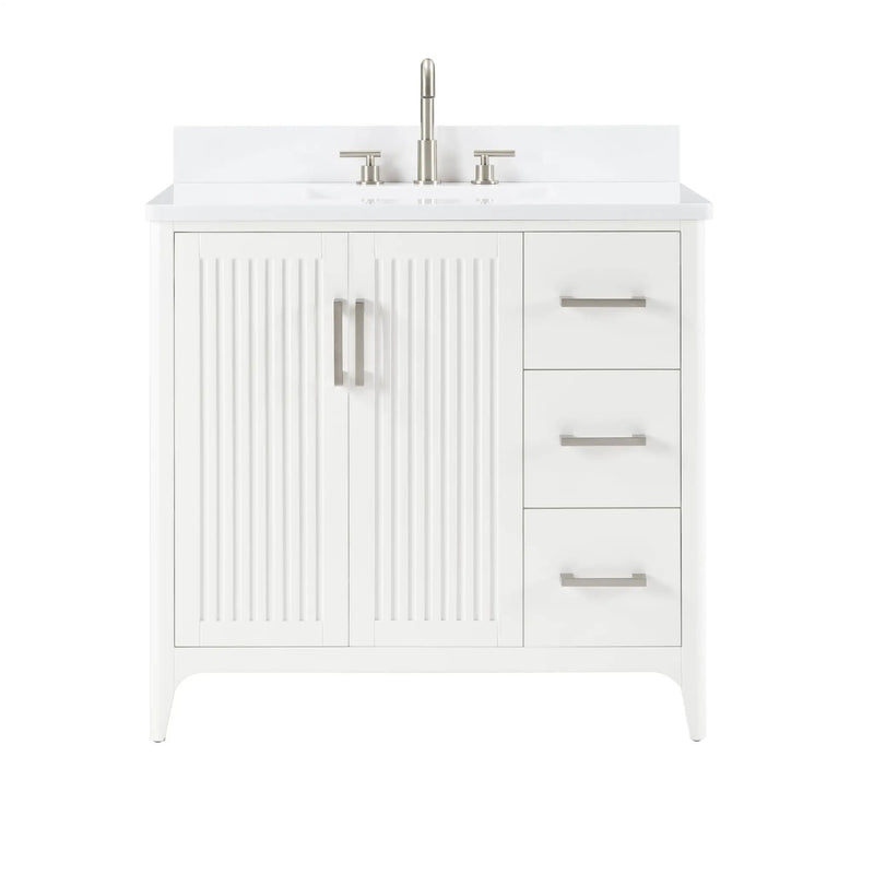36 Inch Solid Wood Pre-Assembly Bathroom Vanity with US Power - White by HouseOfZazla