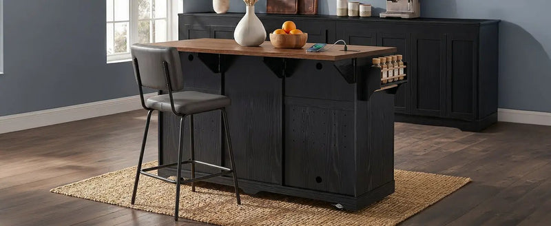 K&K 72" Farmhouse Kitchen Island with Fridge Storage Space & Power Outlet by HouseOfZazla