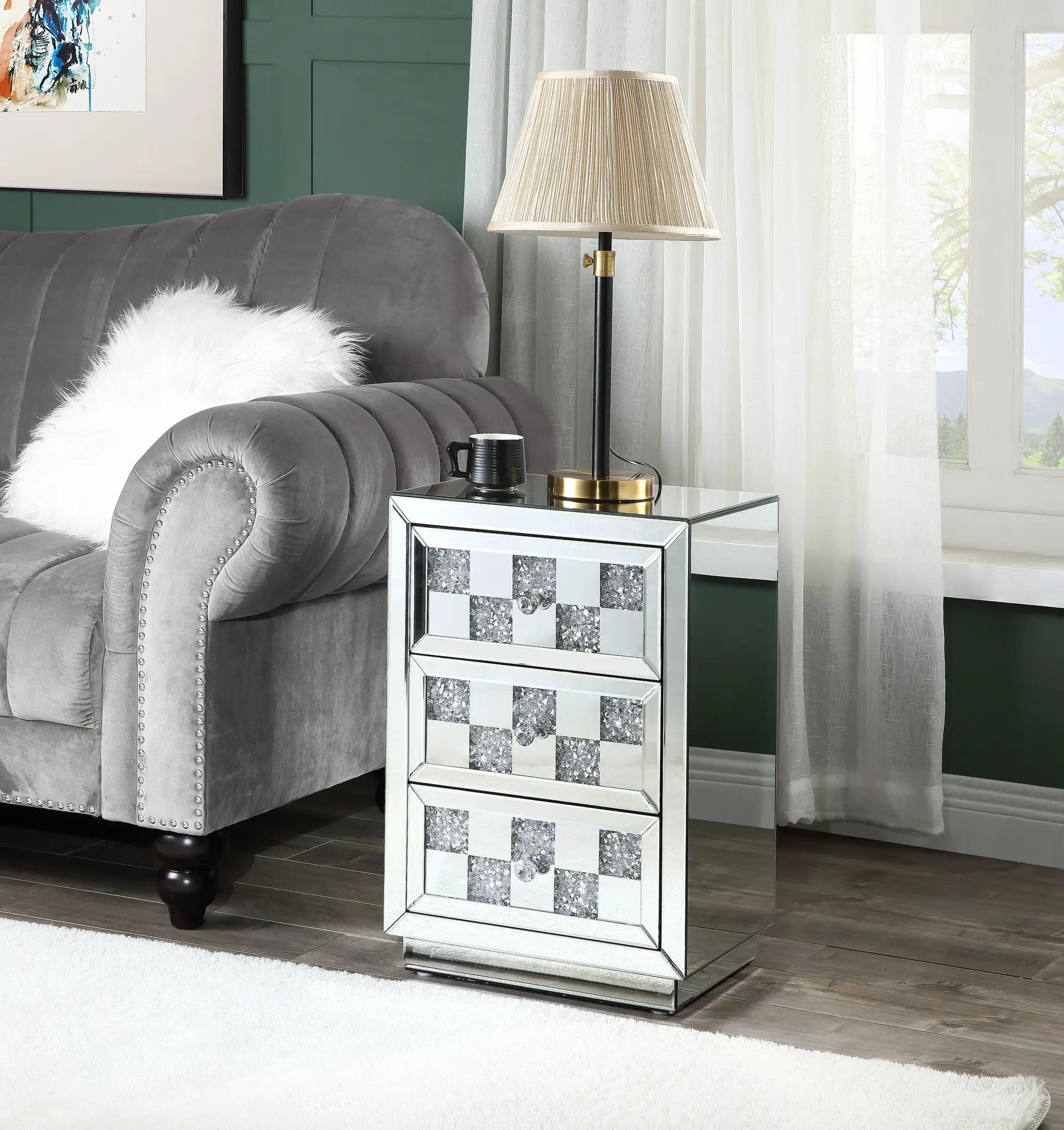 Noralie Mirrored and Faux Diamonds Accent Table by HouseOfZazla