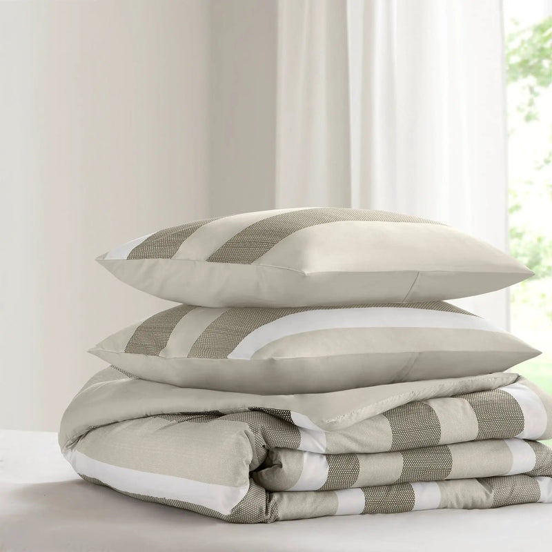 3-Piece King/Cal King Stripe Textured Print Comforter Set by HouseOfZazla
