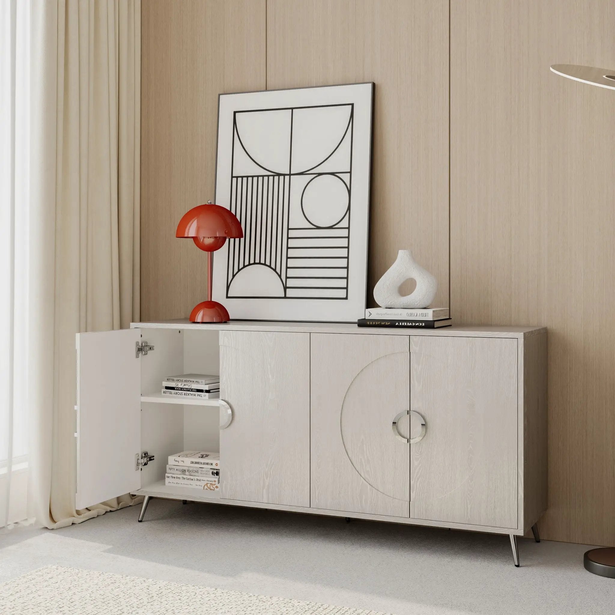 Modern Lacquered 4 Door Wooden Cabinet Sideboard Buffet Server Cabinet Storage Cabinet, For Living Room, Entryway, Hallway, Office, Kitchen And Dining Room by Unique Piece Furniture