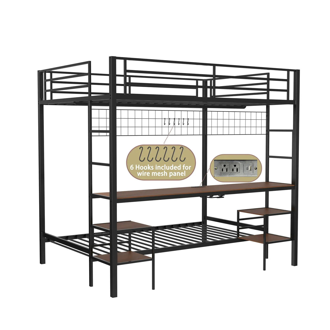 Ethan - Bunk Bed With Desk, Charging Station, Storage Shelves by HouseOfZazla