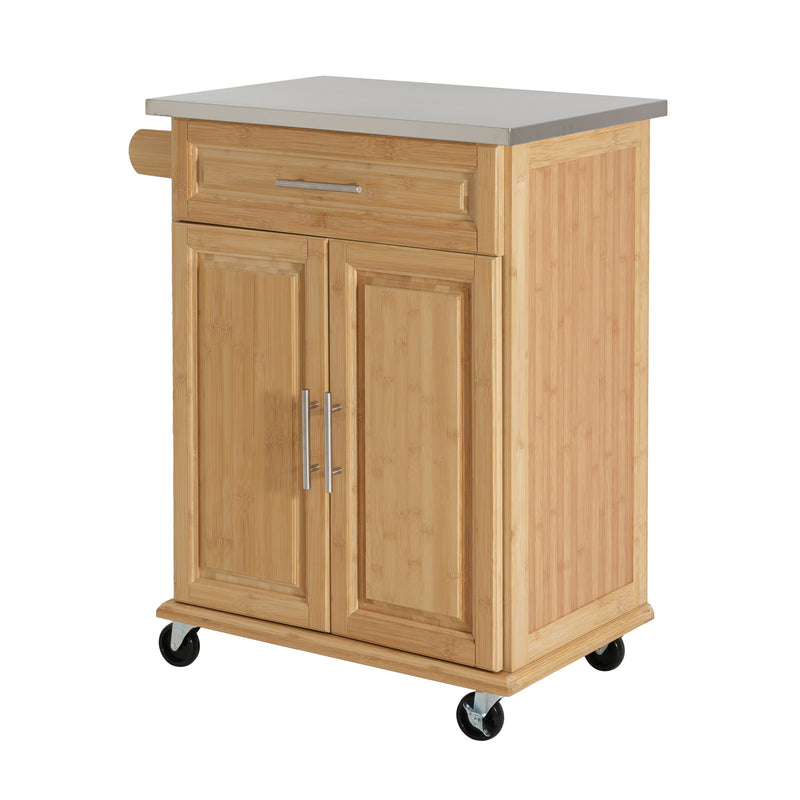 Indoor Compact Bamboo Rolling Kitchen Cart with Stainless Steel Top by HouseOfZazla