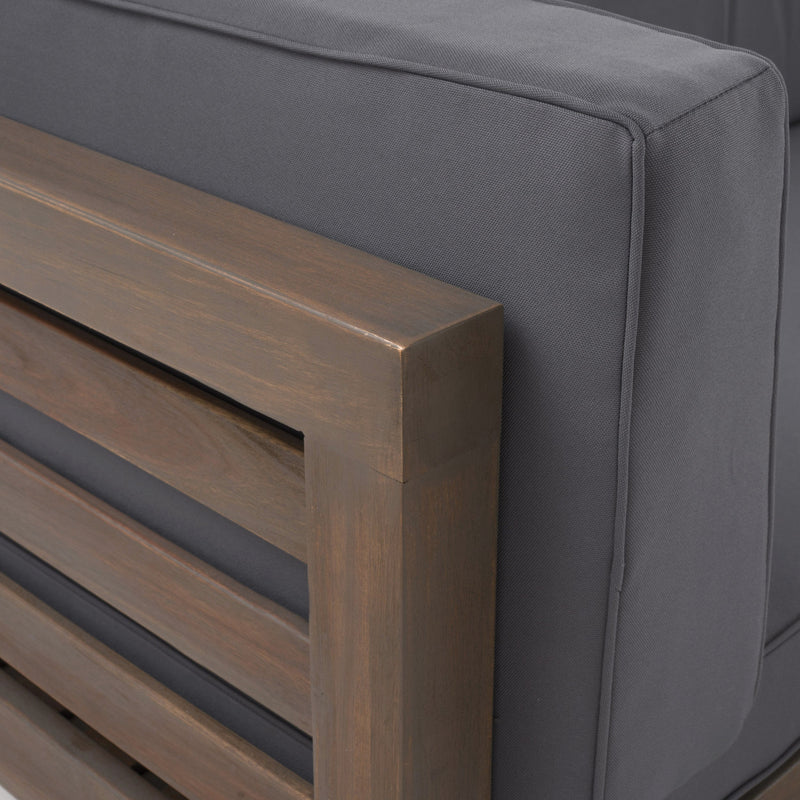 Oana Outdoor Wooden Sectional Set with Cushions, Dark Grey by HouseOfZazla
