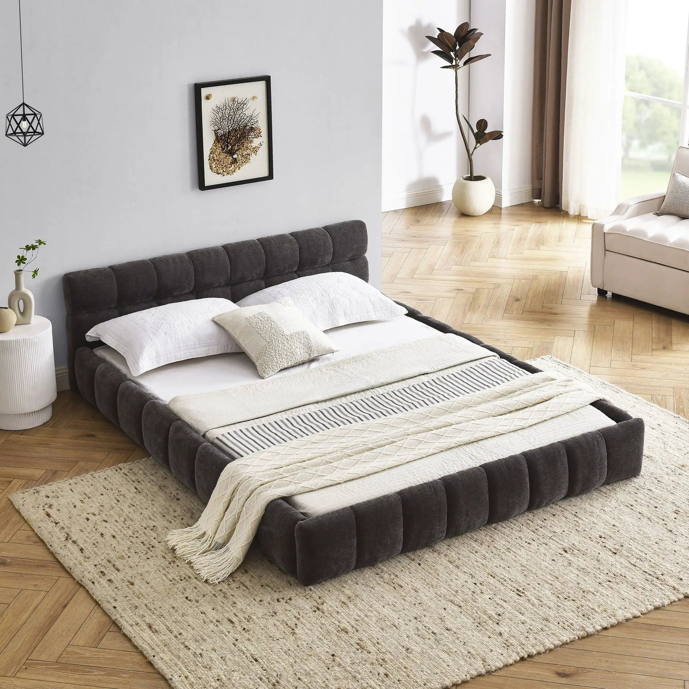 Modern Platform Bed Frame With Thick Fabric by HouseOfZazla