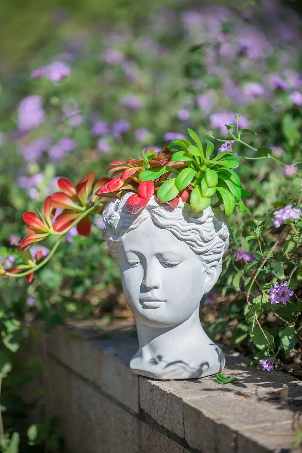 Greek Style Cement Head Planter Indoor Outdoor Home Garden Decor - Gray by HouseOfZazla