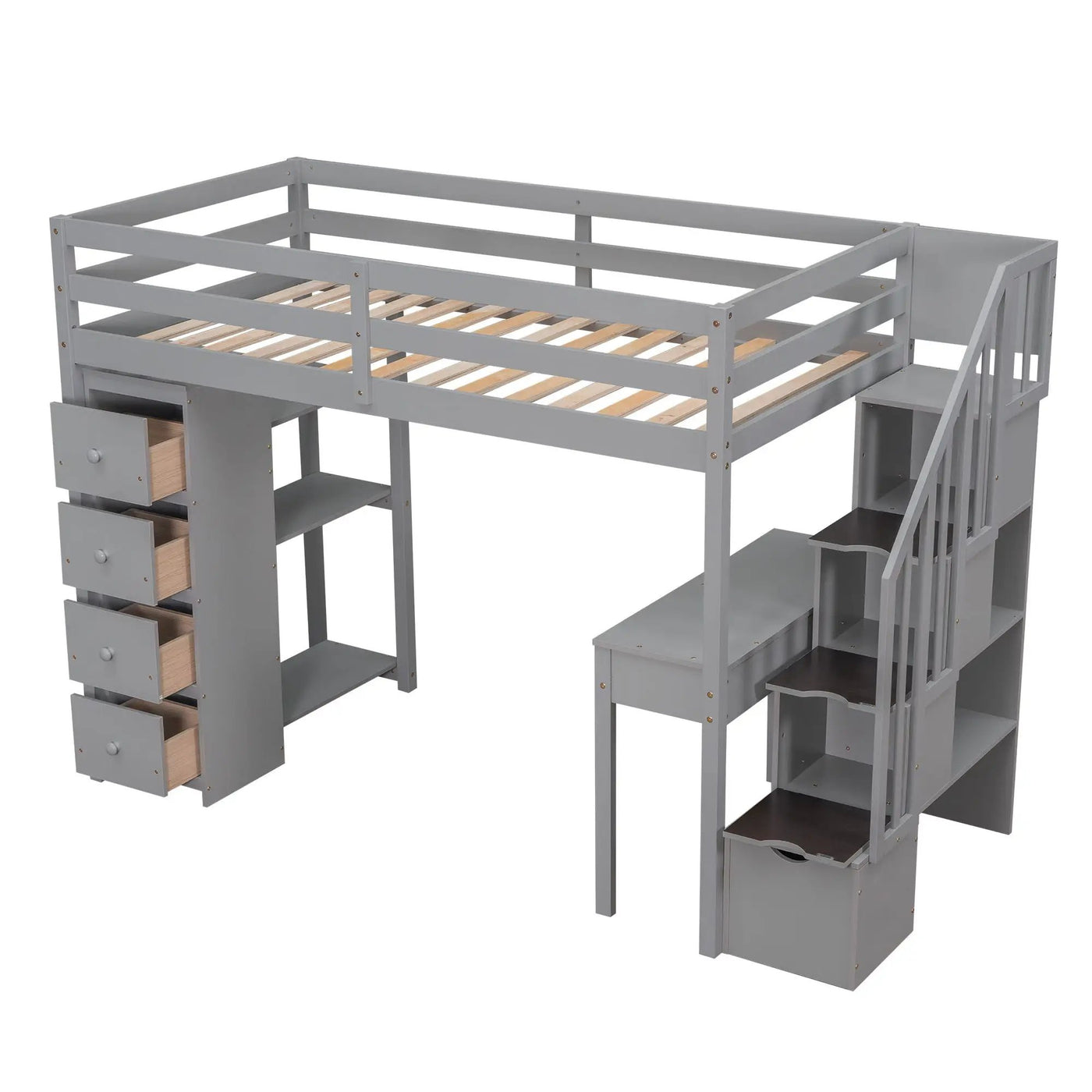 Loft Bed With Storage Drawers, Desk And Stairs With Shelves by Unique Piece Furniture