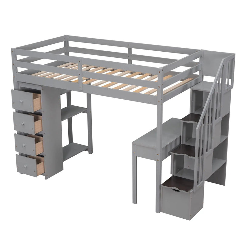 Loft Bed With Storage Drawers, Desk And Stairs With Shelves by HouseOfZazla