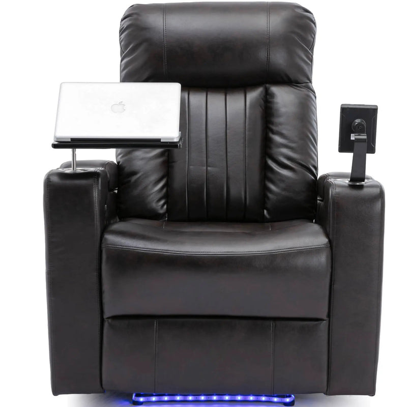 Power Recliner With Storage Arms, Cupholders, Swivel Tray Table And Cell Phone Stand - Brown by HouseOfZazla