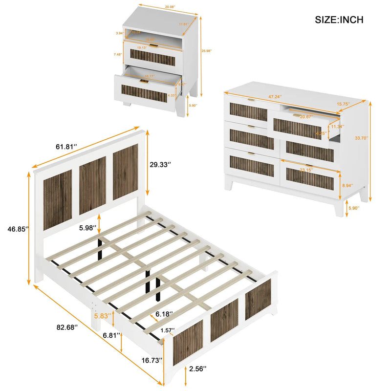 4-Pieces Bedroom Sets, Queen Size Farmhouse Platform Bed with Storage by HouseOfZazla