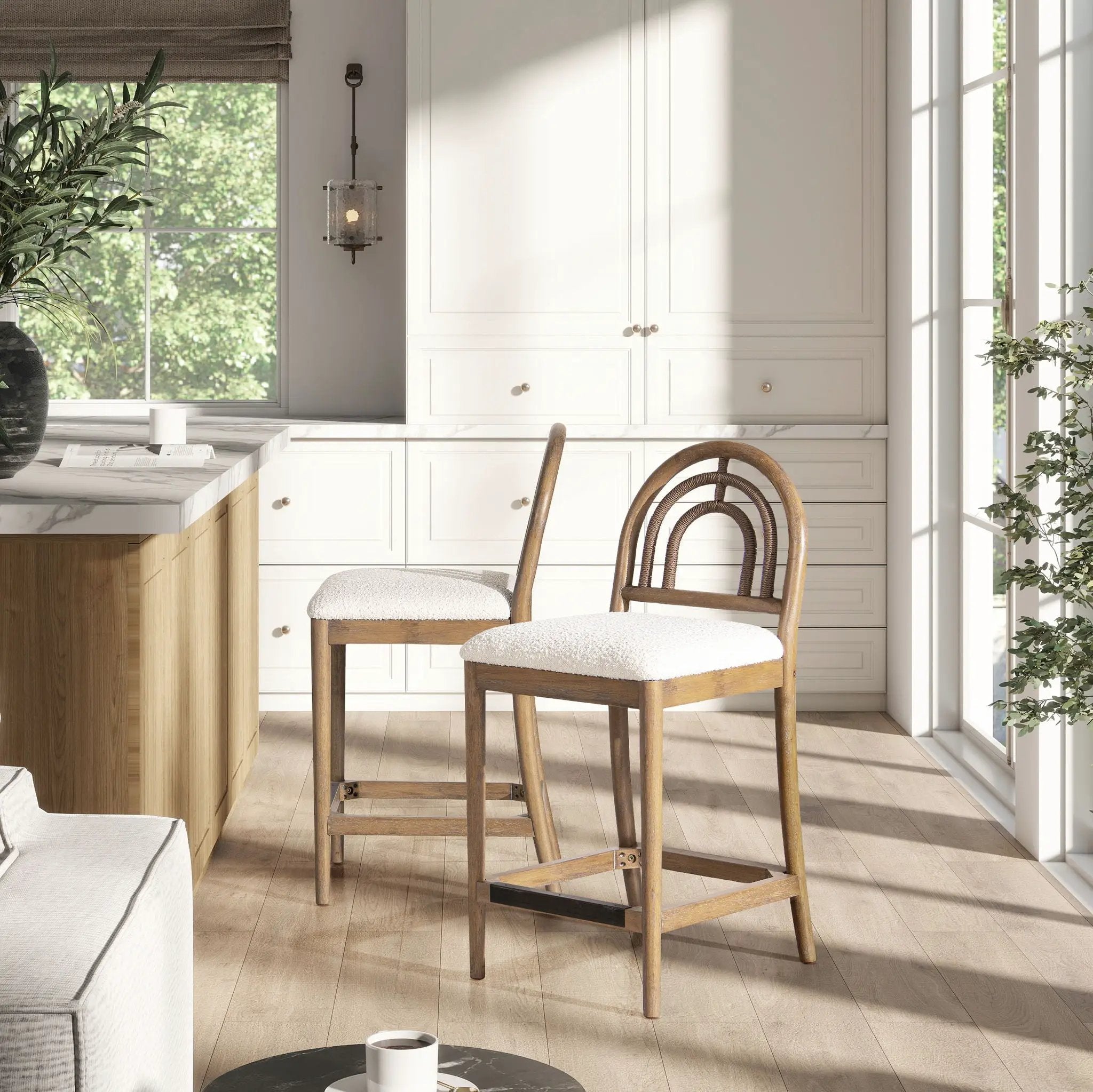 Leon - Arched Back & Upholstered Counter Stool (Set of 2) - Ivory White by Unique Piece Furniture