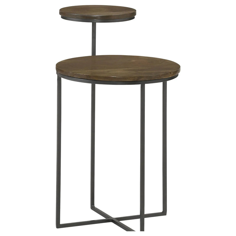 Yael Round Mango Wood Accent Side Table Natural and Gunmetal by Unique Piece Furniture