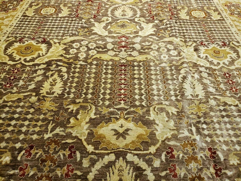 10' X 14' Handmade Pak Peshavar Chobi Agra Wool Carpet Coffee Brown Gold by Jewel Rugs