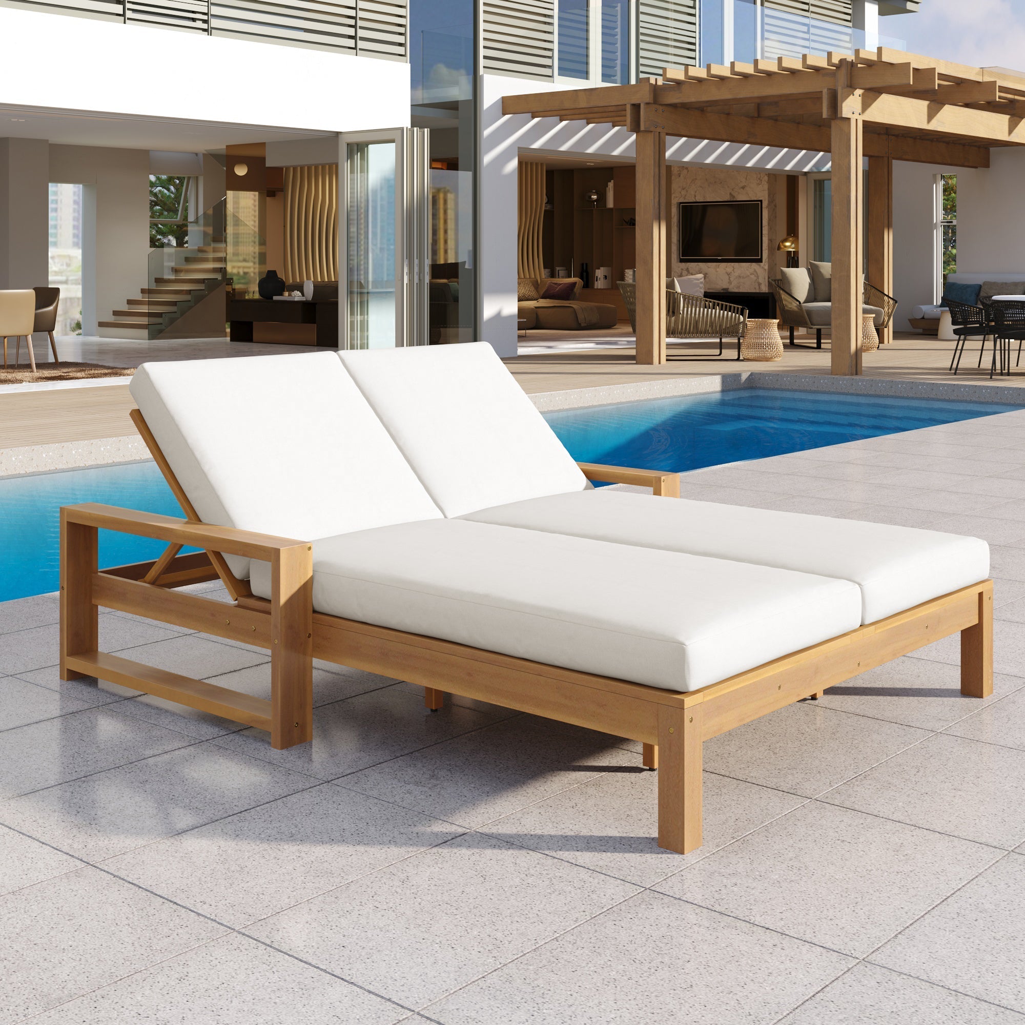 TREXM Outdoor Double Lounge Chair with 5-Position Adjustable Backrest by HouseOfZazla