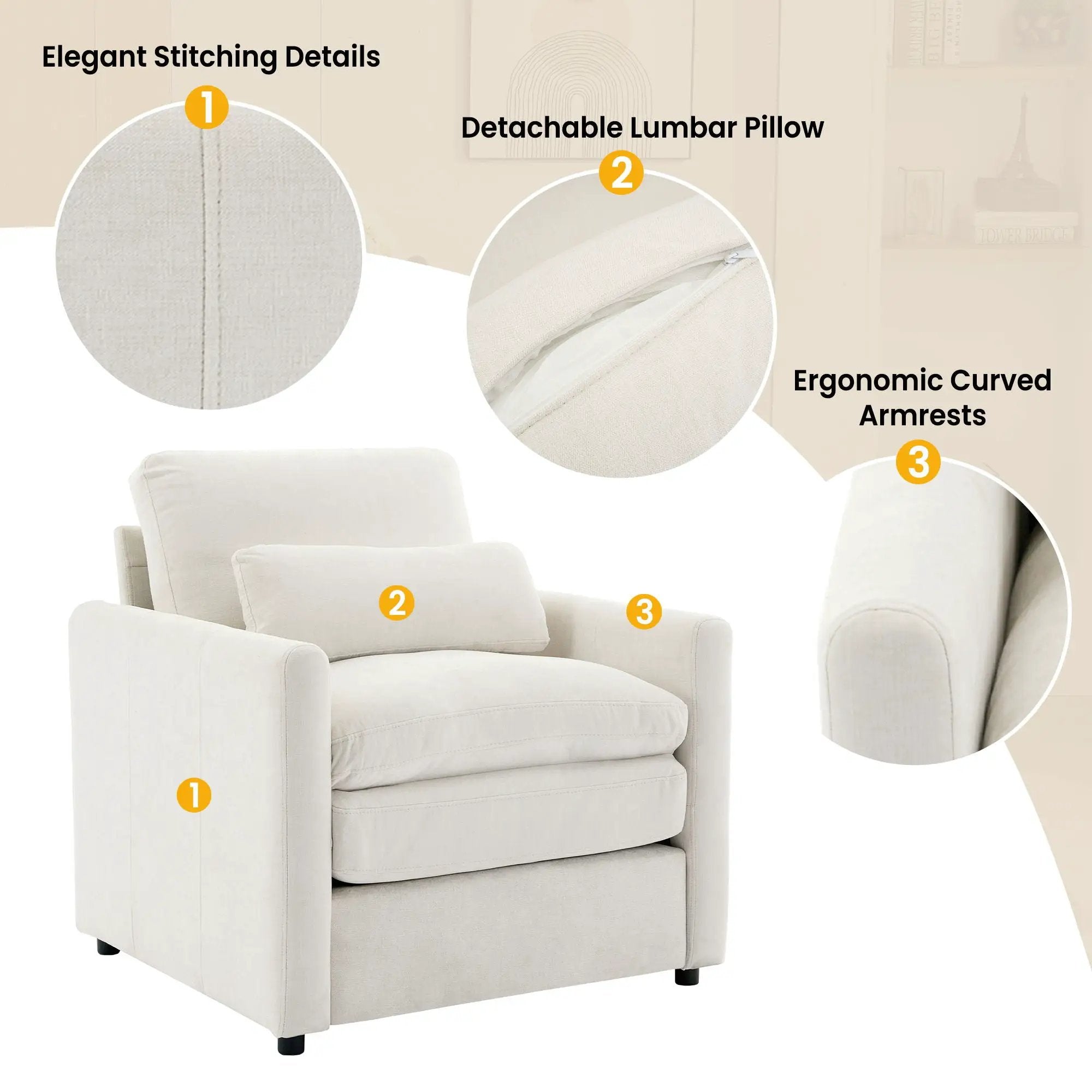 Cozy Upholstered Cushion Armchair For Living Room by HouseOfZazla