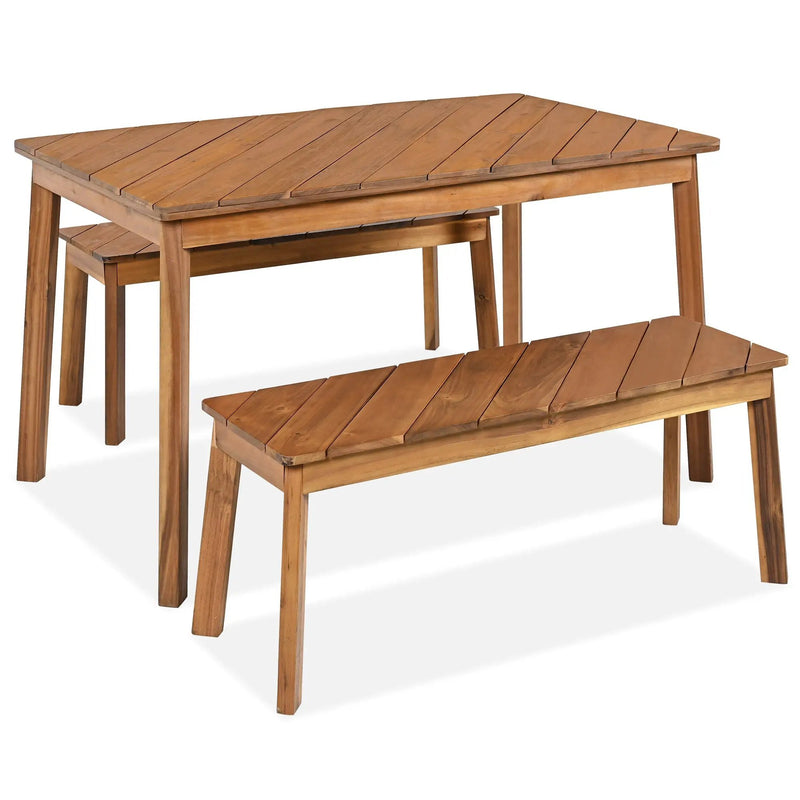 Go 3-Piece Acacia Wood Table Bench Dining Set by HouseOfZazla