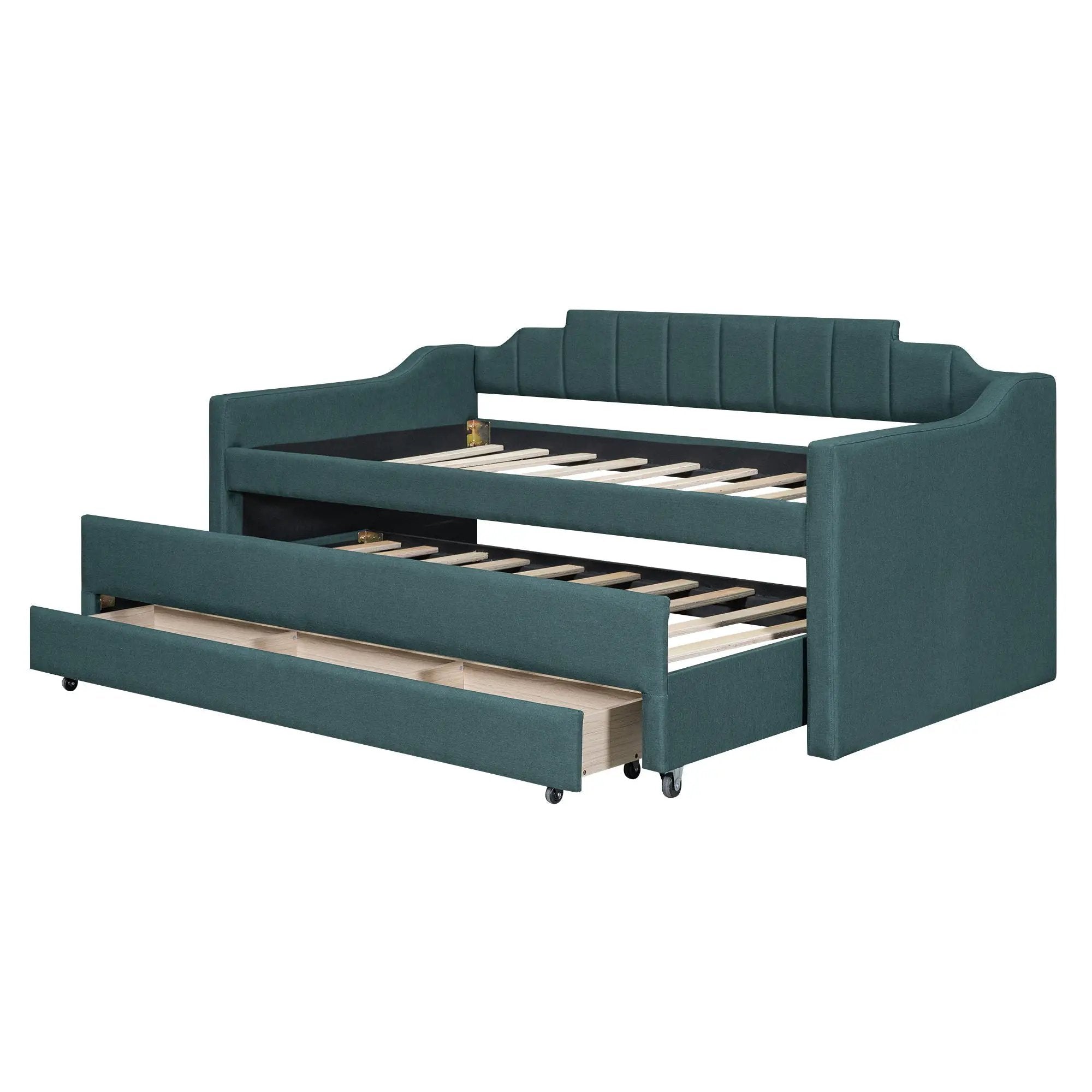 Upholstered Simple Design Daybed With Trundle And 3 Drawers