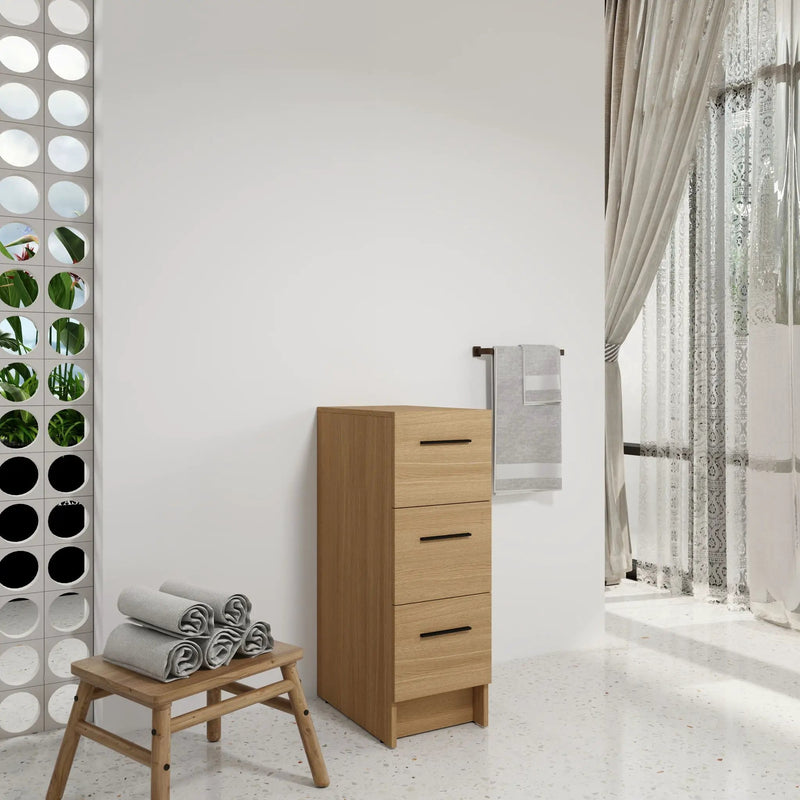 Slim Freestanding Bathroom Storage Cabinet, 3 Drawers - Light Oak by HouseOfZazla