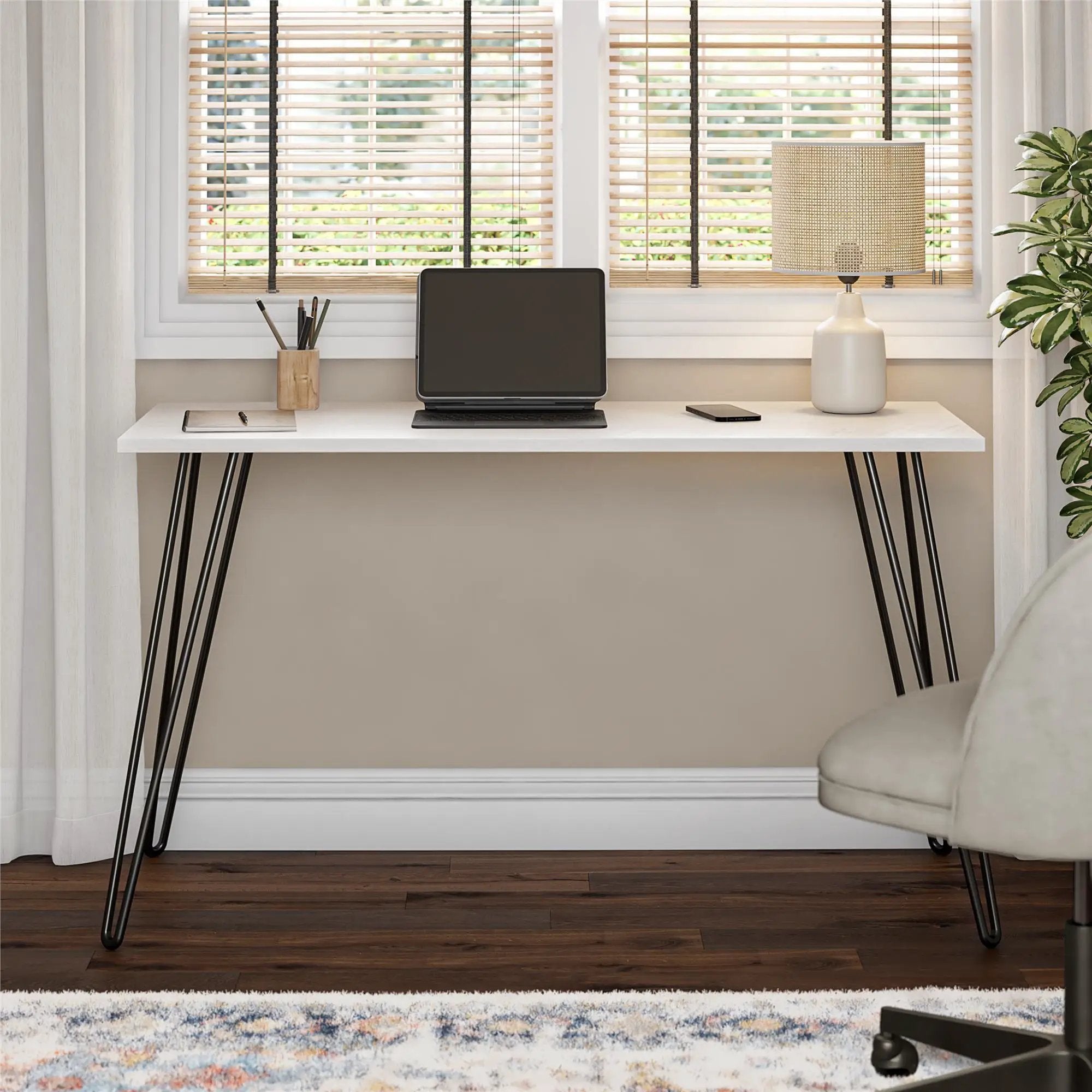 Writing Desk With Hairpin Legs For Study Or Work - White Oak by Unique Piece Furniture