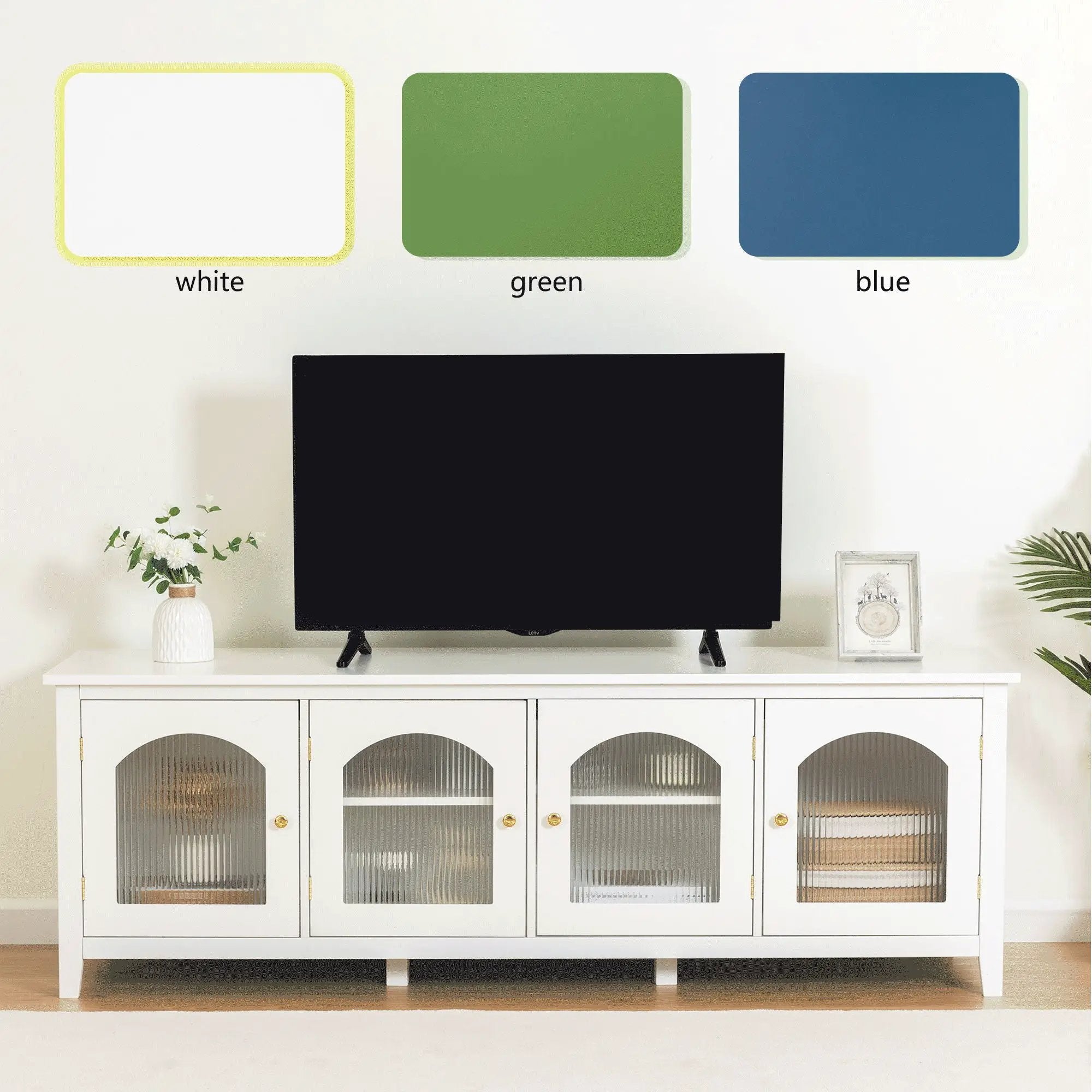 StylishTVcabinet Entertainment CenterTV Stand, TVconsoletable, Media Console, Solidwood Frame, Changhong Glass Door, Metal Handle by HouseOfZazla